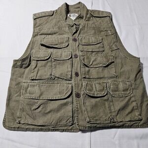 Trail Designs Olive Green l Utility Vest‎ Cotton Fishing Outdoors Work Mens Lg